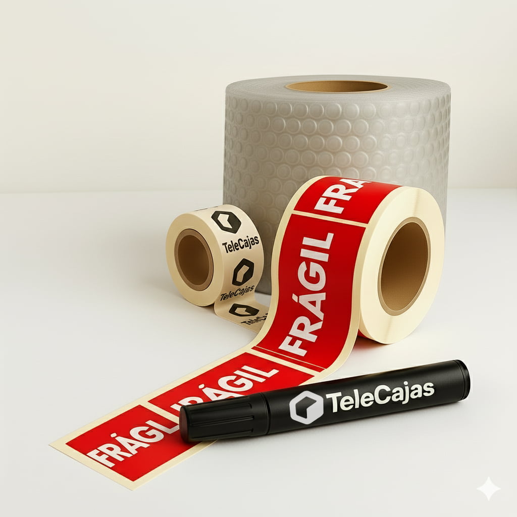 TELECAJAS | Pack Mudanza Basic | Incluye Cajas de Cartón, Plástico de Burbujas y Material de Embalaje - Viajeros o Estudiantes Piso (1 habitación)