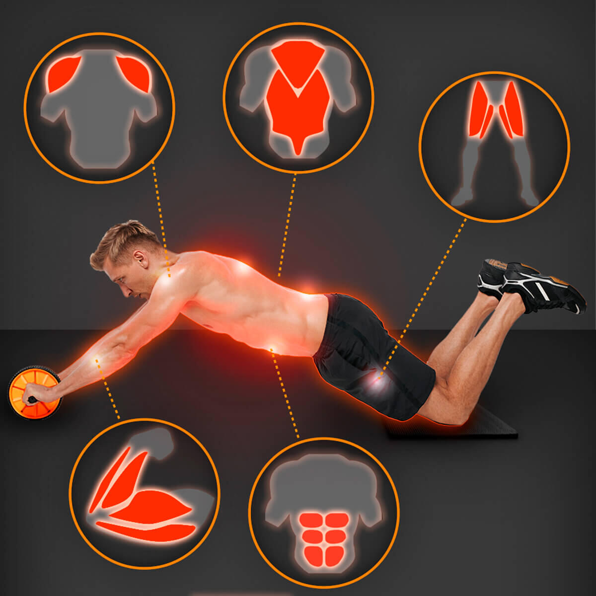 Set Rodillo abdominales y alfombrilla 2 Niveles Ergonómico Fitness Gridinlux