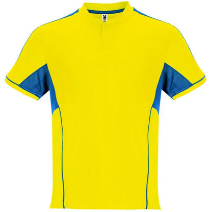 Conjunto deportivo unisex con combinación de tres tejidos, camiseta con cuello mao y apertura mediante broche de presión, interior de la manga en