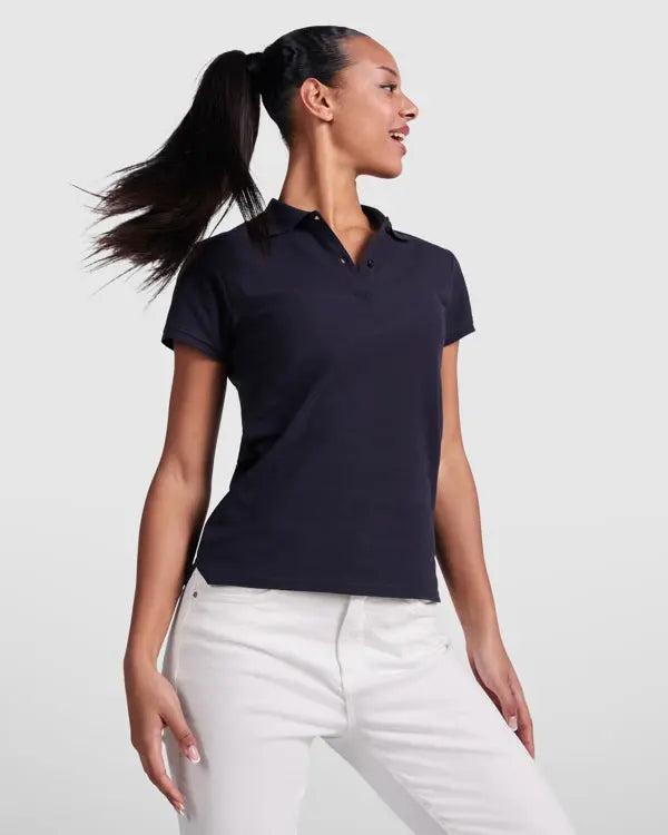 Polo de mujer entallado de manga corta en algodón orgánico certificado OCS Vetonek