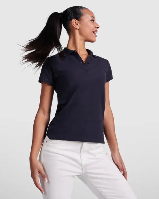 Polo de mujer entallado de manga corta en algodón orgánico certificado OCS Vetonek