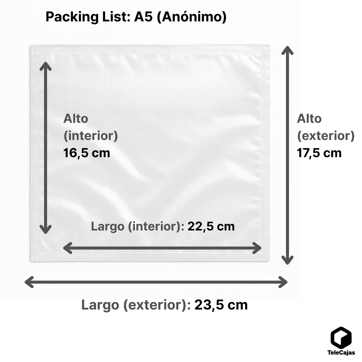 1000 Packing List A5+ | 225x165 mm (Interior); Exterior: 235x175 mm | Sobre adhesivo para Albaranes y Documentación | Tamaño A5 | Pack de 1000 Bolsas