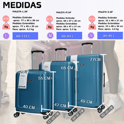 Juego de 3 Maletas Rígidas ABS | Set 20", 24", 28" con 4 Ruedas y Expandable