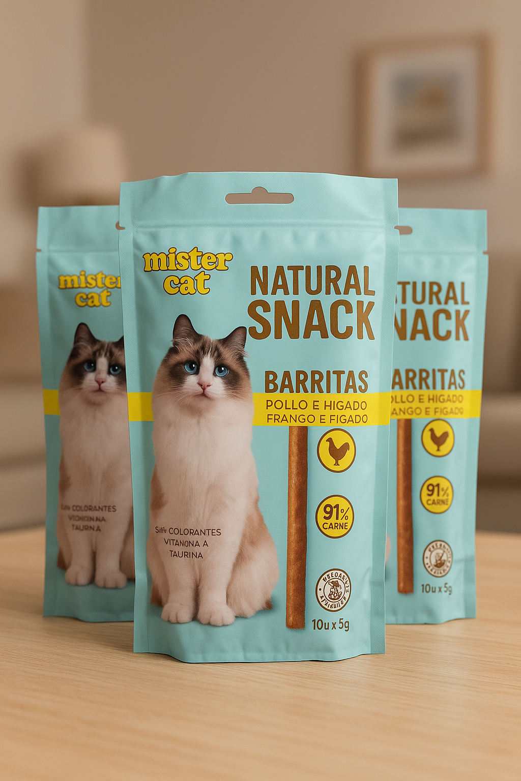 🐱 Mister Cat – Natural Snack Barritas de Pollo e Hígado  91 % de carne