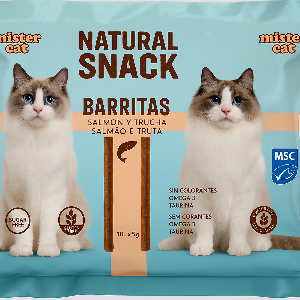 ✨ Mister Cat – Natural Snack ✨ Barritas de Salmón y Trucha