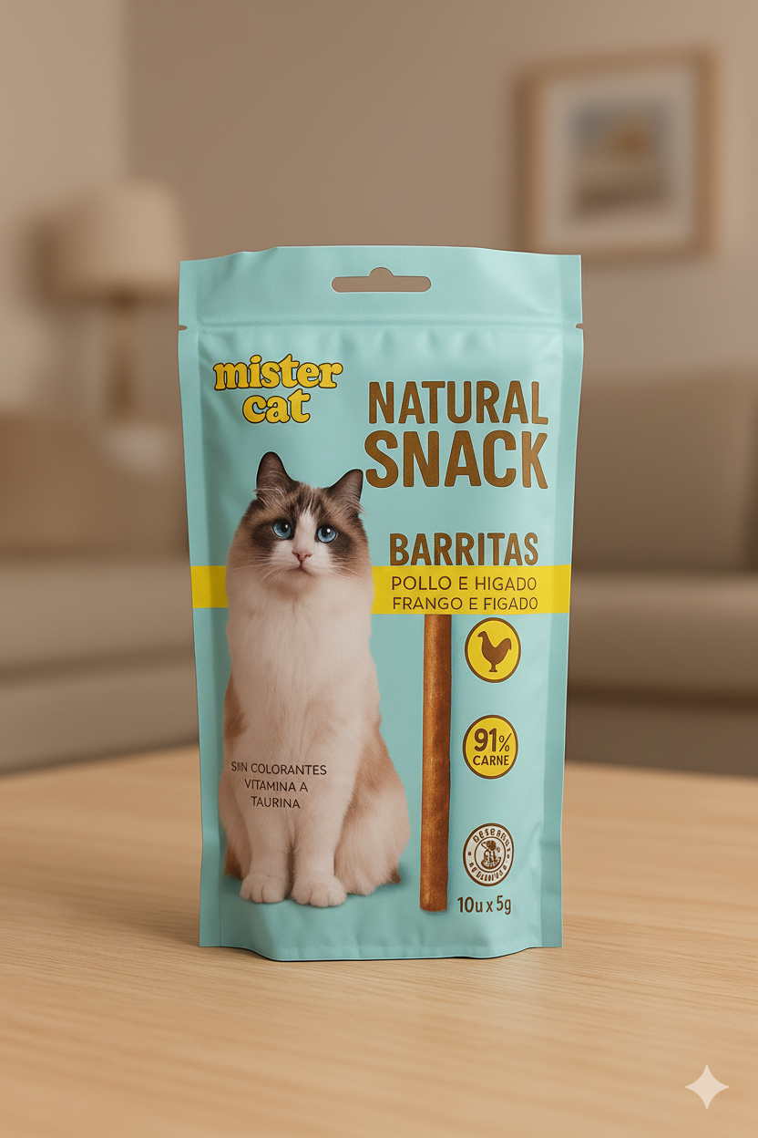 🐱 Mister Cat – Natural Snack Barritas de Pollo e Hígado  91 % de carne