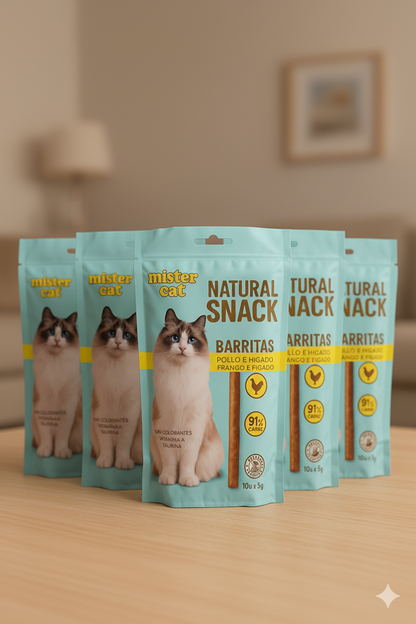 🐱 Mister Cat – Natural Snack Barritas de Pollo e Hígado  91 % de carne