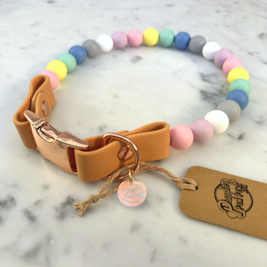 Handmade Pastel Beads Dog Collar - Quick Release Buckle - Tan