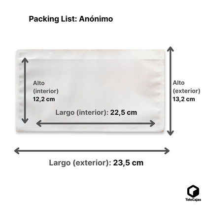 1000 Packing List | 225x122 mm (Interior); Exterior: 235x132 mm | A4 Doblado en 3 | Sobre adhesivo para Albaranes y Documentación | Pack de 1000 Bolsas