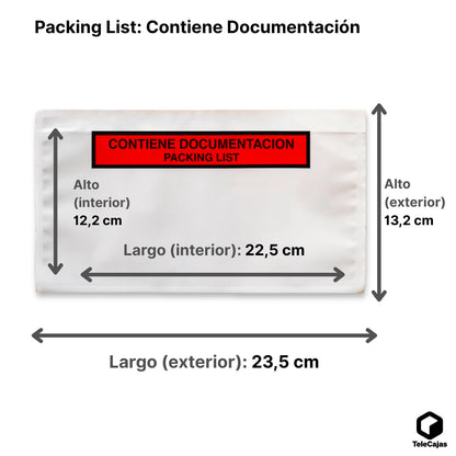 1000 Packing List | 225x122 mm (Interior); Exterior: 235x132 mm | A4 Doblado en 3 | Sobre adhesivo para Albaranes y Documentación | Pack de 1000 Bolsas