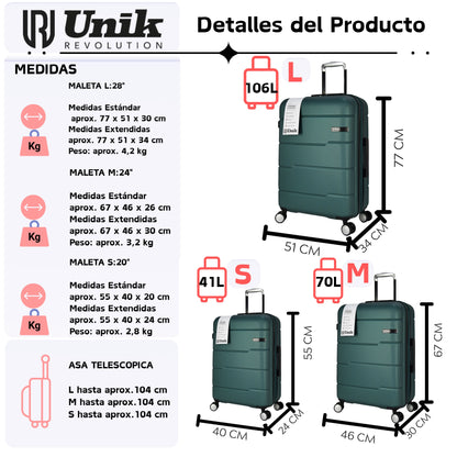 Juego de 3 Maletas con TSA Lock | Set Rígido, Expandible y con 4 Ruedas Dobles | Vigo