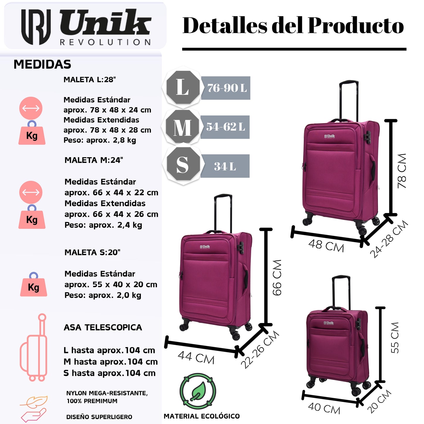Maleta de Grande Nylon Expandable | Cerradura TSA -78CM