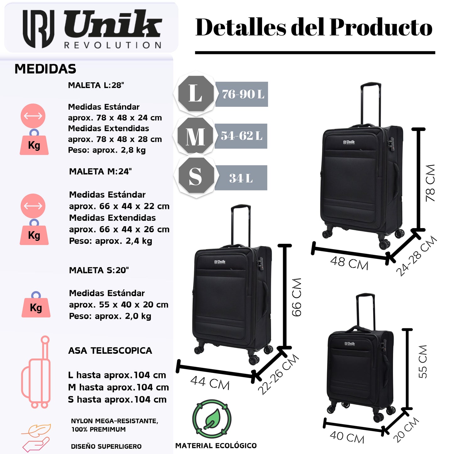 Maleta de Grande Nylon Expandable | Cerradura TSA -78CM