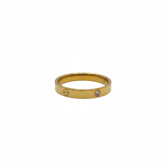 Anillo de Diseño Moderno con Detalles Engastados - 100% Acero Bañado en Oro de 18K