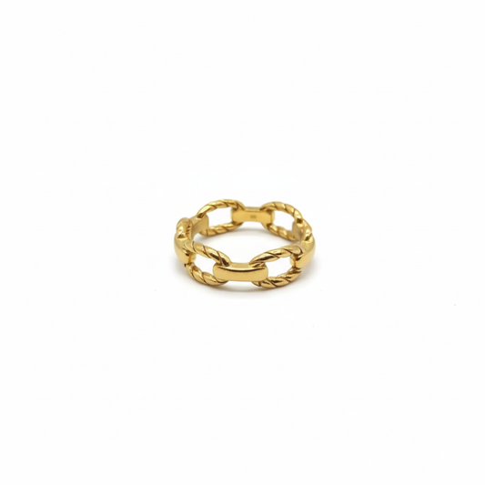 Anillo Diseño de Cadena con Eslabones Trenzados - 100% Acero Bañado en Oro de 18K