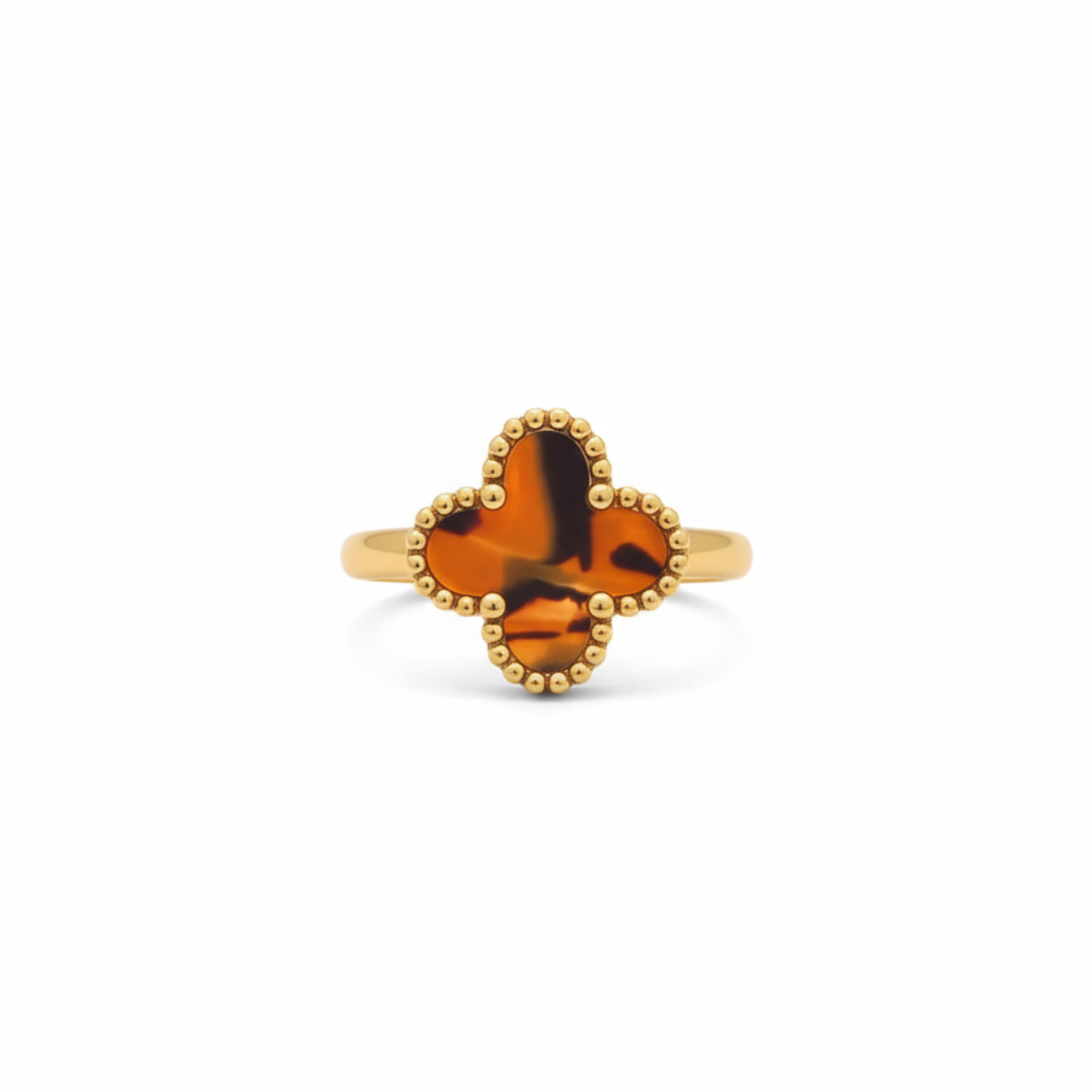 Anillo de Trébol Naranja Mármol 100% Acero Bañado en Oro 18K