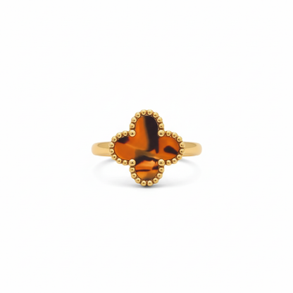 Anillo de Trébol Naranja Mármol 100% Acero Bañado en Oro 18K