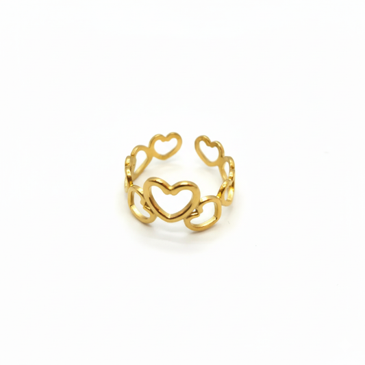 Anillo de Corazones Entrelazados - 100% Acero Bañado en Oro de 18K . Adjustable