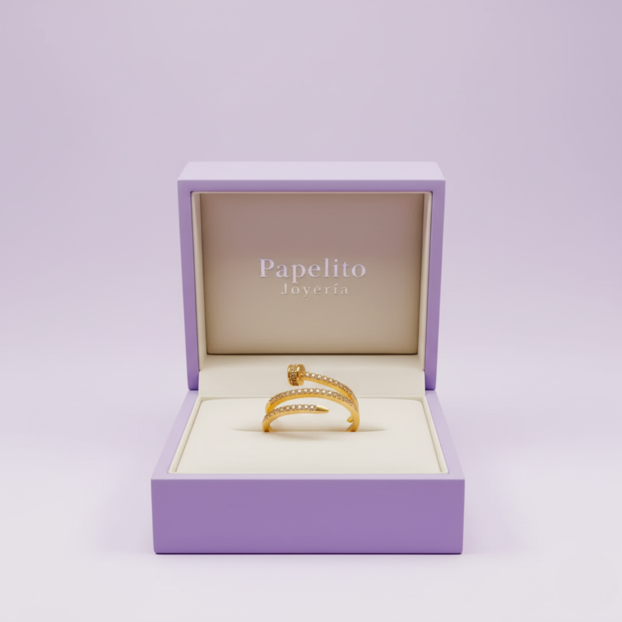 Anillo Ajustable "Clavo Rebeldía" con Circonitas – Acero Bañado en Oro de 18K