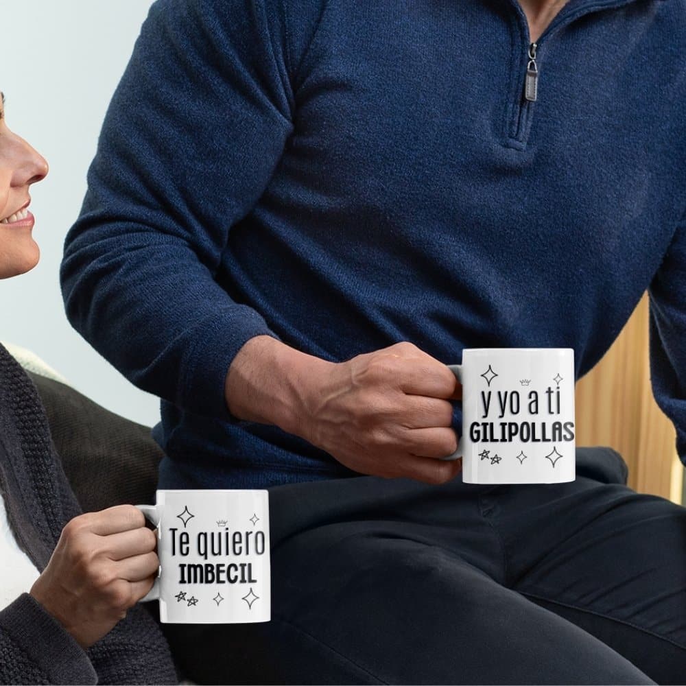 Pack 2 Tazas Te quiero imbécil, y yo a ti gilipollas