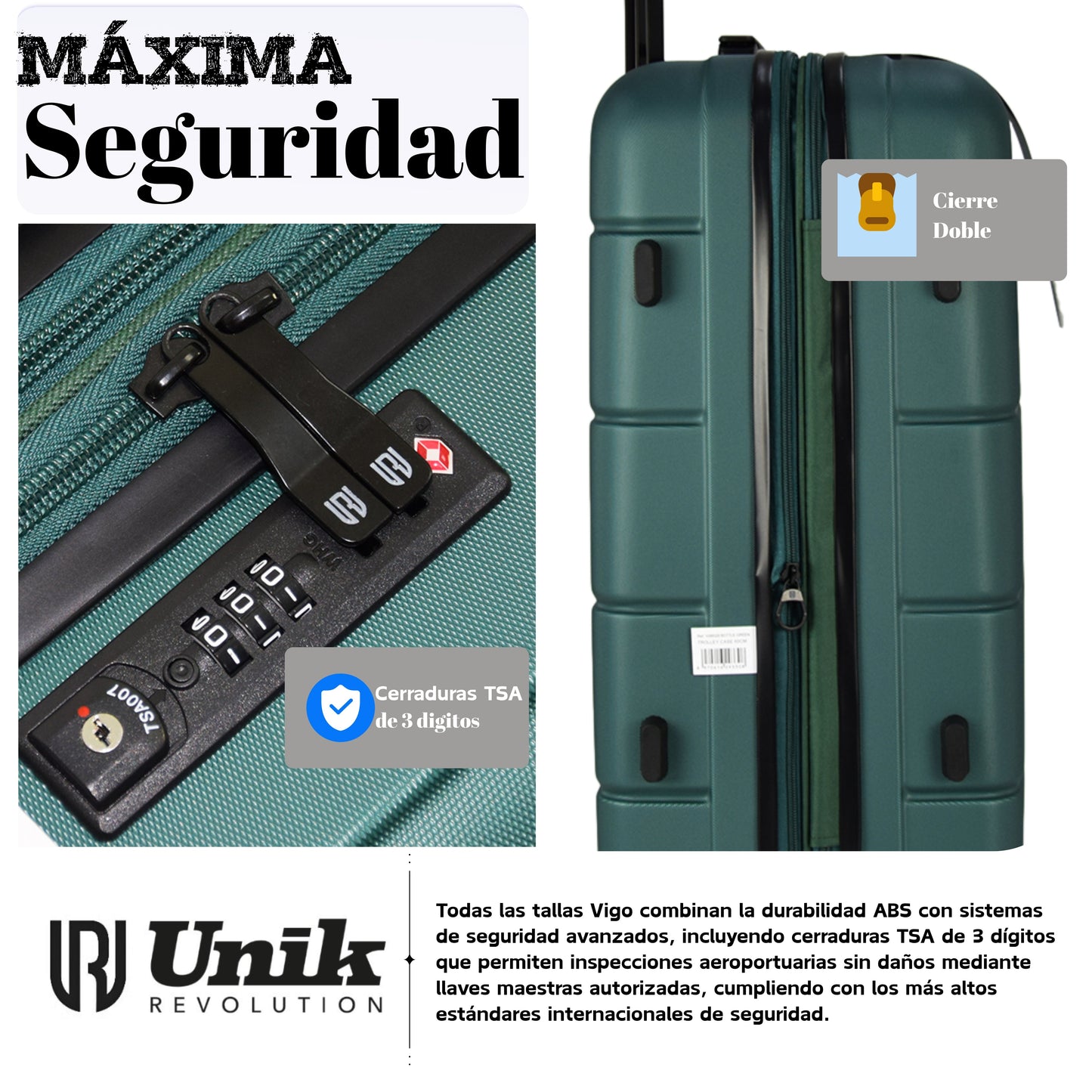 Juego de 3 Maletas con TSA Lock | Set Rígido, Expandible y con 4 Ruedas Dobles | Vigo