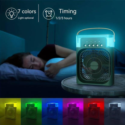Ventilador de Aire Frío con Pulverizadores de Agua y Luz RGB