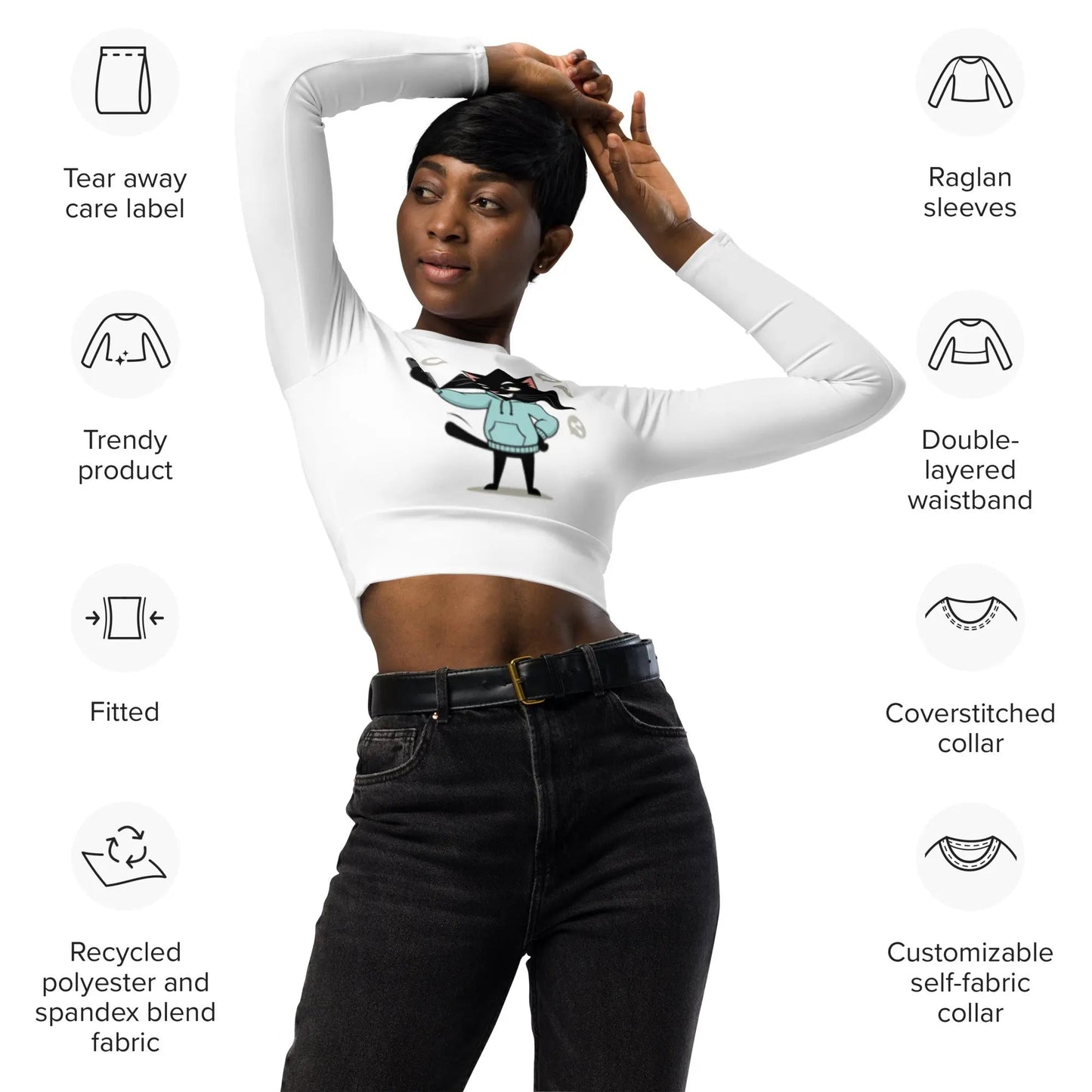 Long Sleeve Cat Crop Top Eco - Trixel Recycled EME