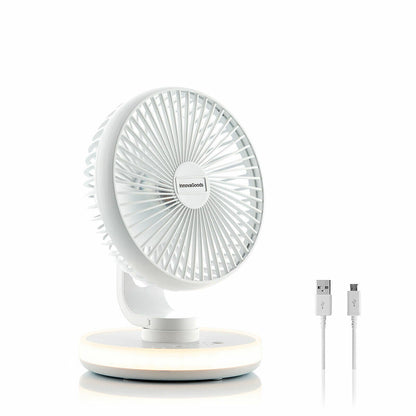 Ventilador de Escritorio Recargable con Luz LED – Silencioso, Portátil y Oscilante