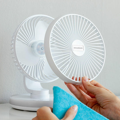 Ventilador de Escritorio Recargable con Luz LED – Silencioso, Portátil y Oscilante