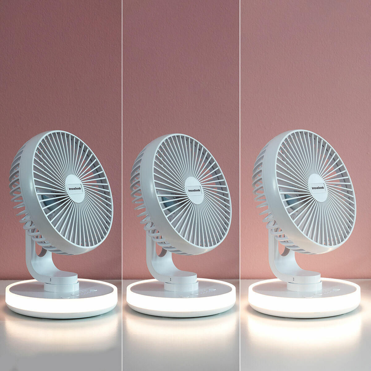Ventilador de Escritorio Recargable con Luz LED – Silencioso, Portátil y Oscilante