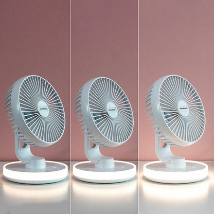 Ventilador de Escritorio Recargable con Luz LED – Silencioso, Portátil y Oscilante