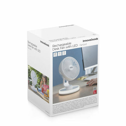 Ventilador de Escritorio Recargable con Luz LED – Silencioso, Portátil y Oscilante