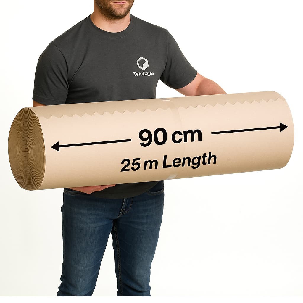 Rollo Cartón Ondulado 90 cm x 25 m | Kraft Reforzado y Resistente | Protector Ecológico para Embalaje, Mudanzas, Suelos y Trabajos de Pintura