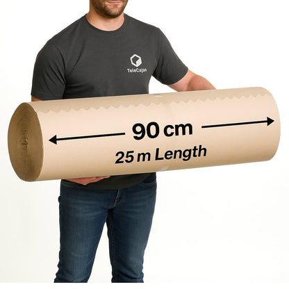Rollo Cartón Ondulado 90 cm x 25 m | Kraft Reforzado y Resistente | Protector Ecológico para Embalaje, Mudanzas, Suelos y Trabajos de Pintura