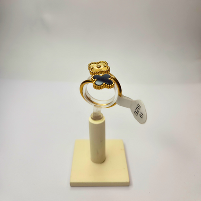 Anillo Doble Flor en Acero Baño de Oro 18K - Talla 19