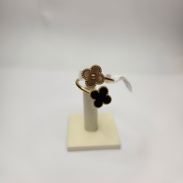 Anillo Doble Flor en Acero Baño de Oro 18K - Talla 19