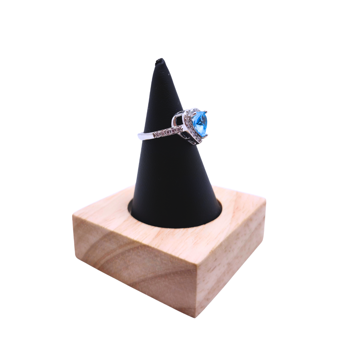 Anillo Ajustable "Corazón del Océano" con Circonita Azul y Halo – Acero Bañado en Oro Blanco 18K