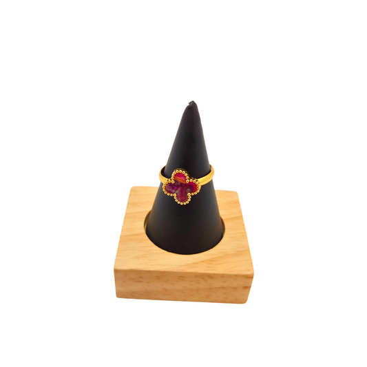 Anillo de Acero Chapado en Oro de 18K 100% con Trébol Morado Estilo - Talla Ajustable