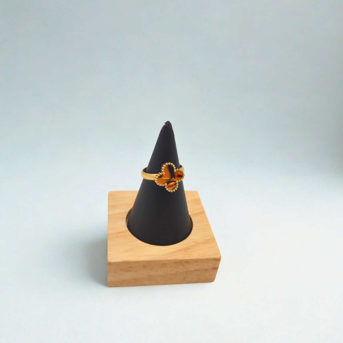 Anillo de Trébol Naranja Mármol 100% Acero Bañado en Oro 18K